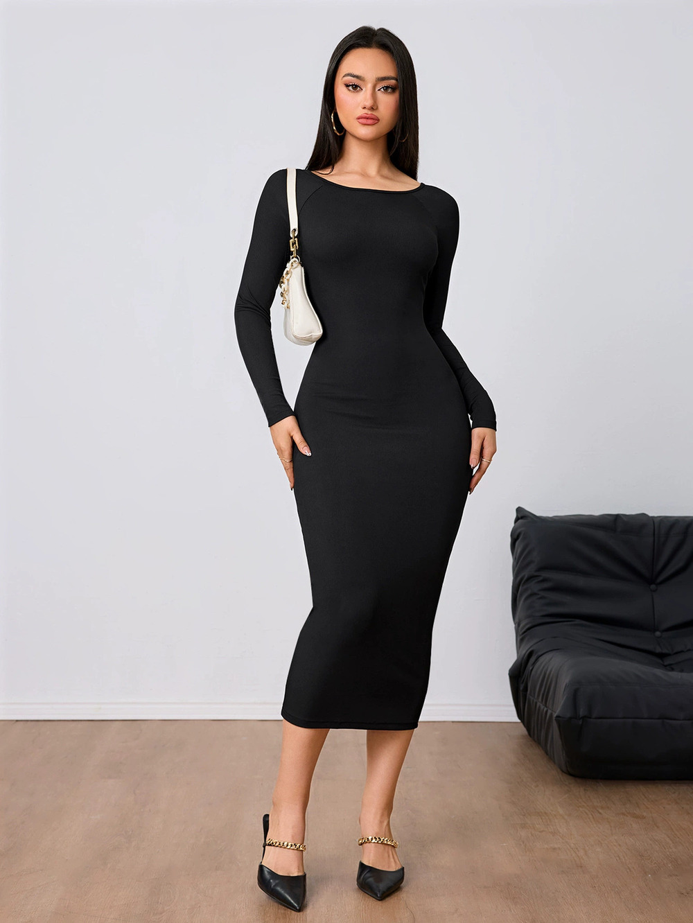 ZARA Chic Simple Sexy Backless Bodycon Midi Dress Spring Summer